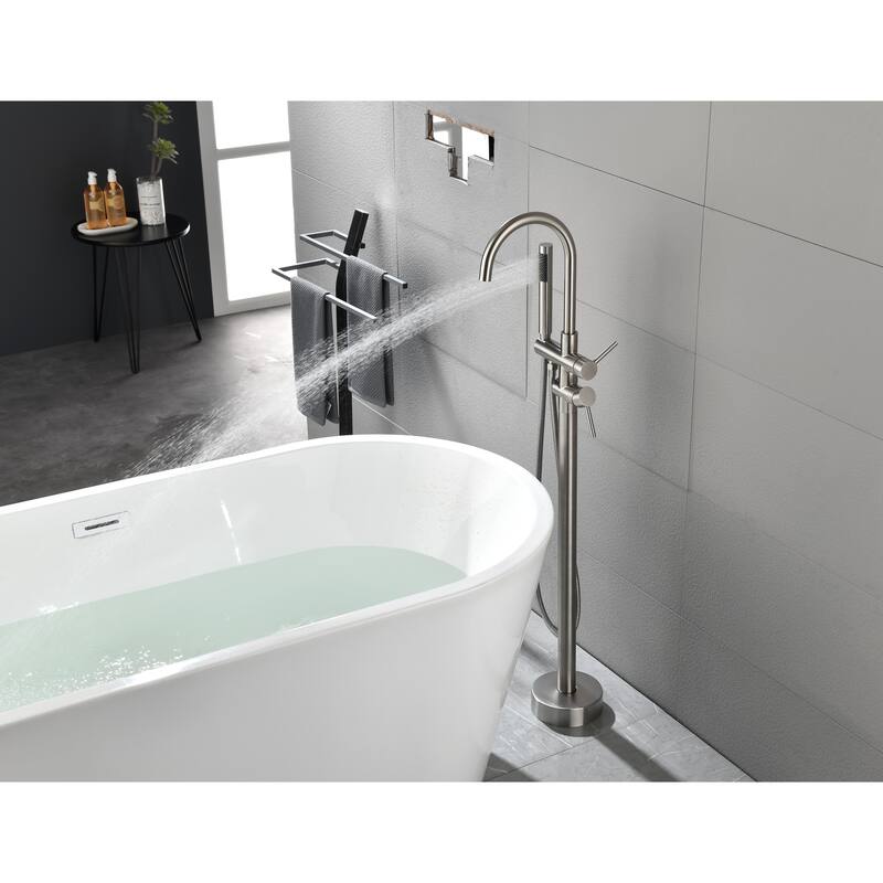 Floor Mounted Tub Faucet High Flow Freestanding Tub Filler Faucet with Handheld Shower Head and Swivel Spout