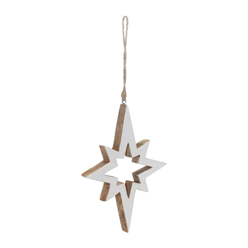 Cut-Out Wood Star Christmas Ornaments - 10" - White and Brown - 4ct