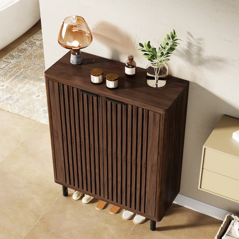 Wooden Bathroom Floor Cabinet, Adjustable Shelves Large Storage Sideboard Accent Cabinet for Bathroom Kitchen Living Room