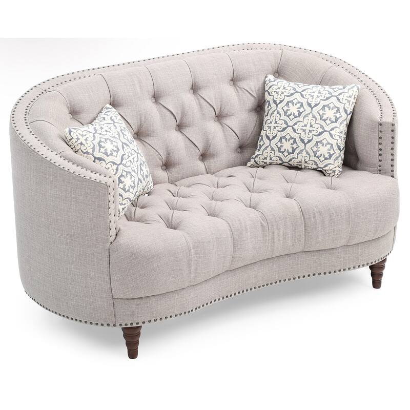 Flared Arm Straight Sofa with Throw Pillows - 63" - Light Gray