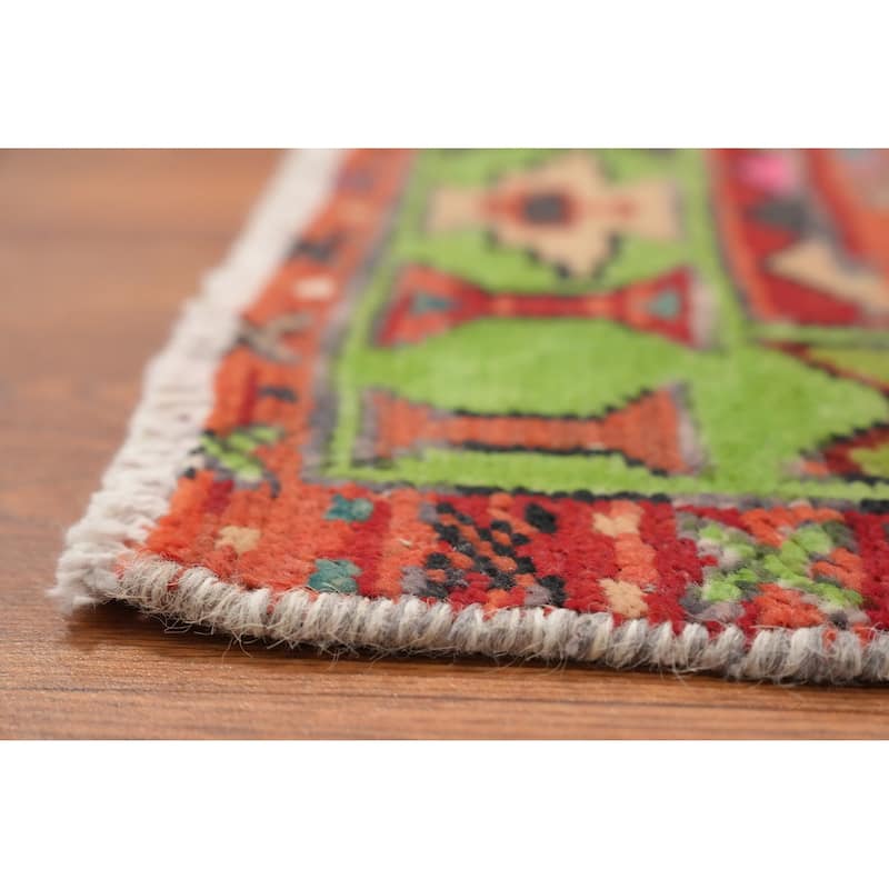 Hand Knotted Oriental 100% Wool Carpet Traditional Geometric Oranges & Rust Heriz Runner Rug - 8' 8'' X 3' 0''