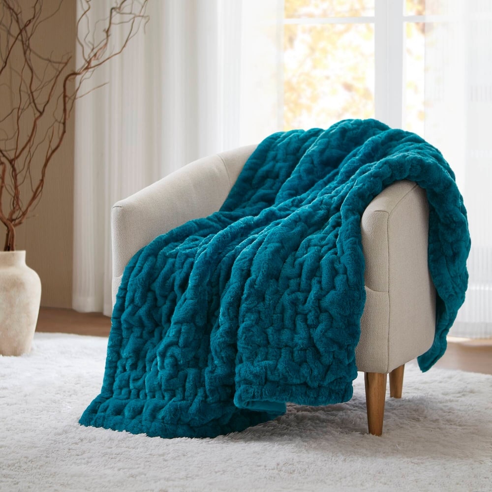 Madison Park Ruched Fur Throw
