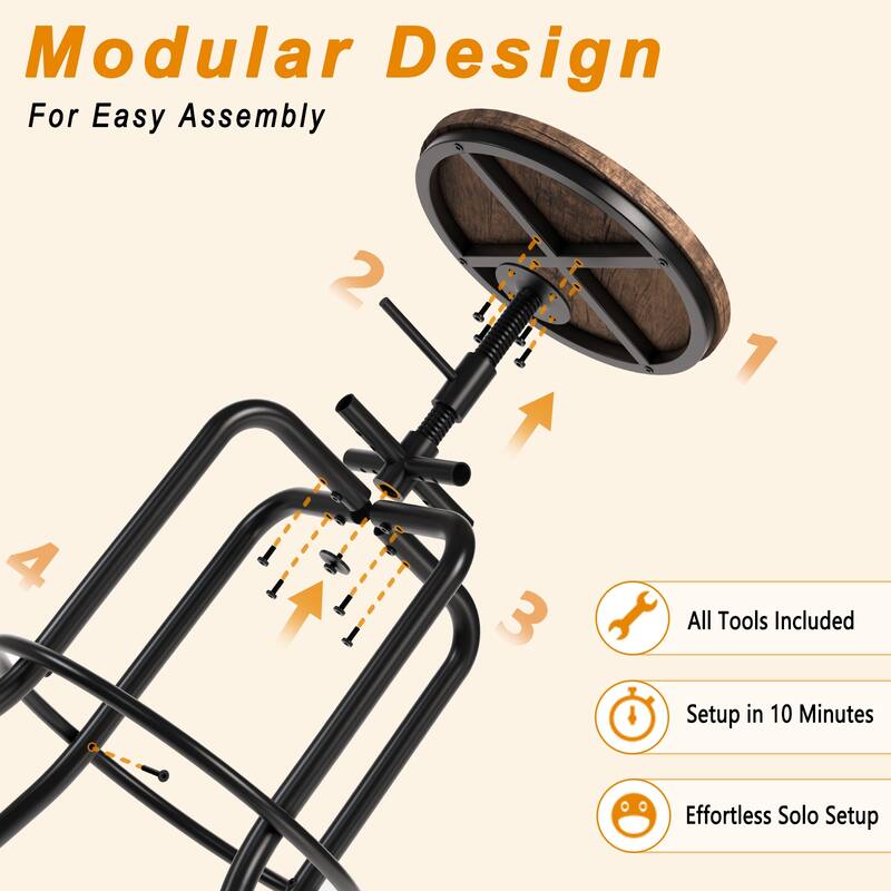 Homy Casa Set of 2 Adjustable Height Industrial Bar Stools with Swivel Wood Seat-Ideal for Kitchen Islands and Home Bars - N/A