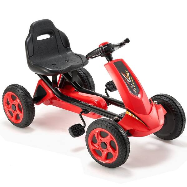 slide 2 of 10, 4 Wheel Pedal Ride On Toy for Kids 3-8 Adjustable Seat Red Color - 33.27 x 18.31 x 19.69 in