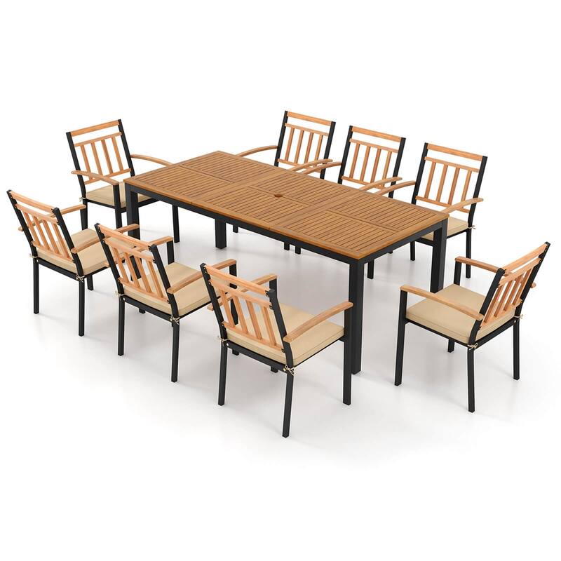 Costway 9 PCS Outdoor Dining Table & Chairs Set Table with Acacia Wood - See Details