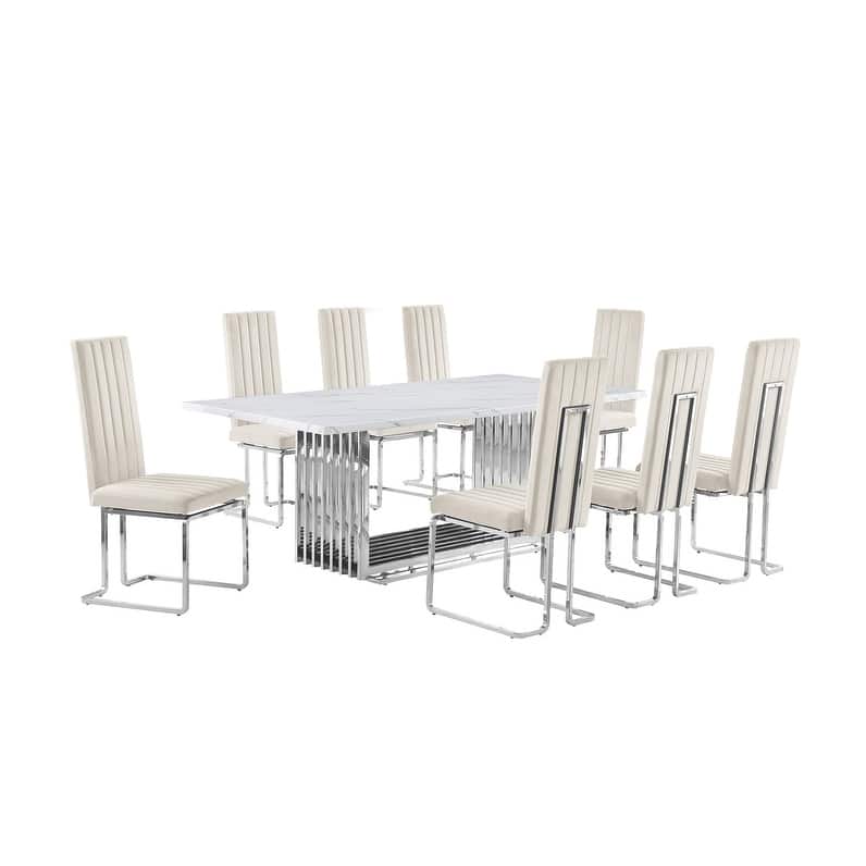 Best Quality Furniture D312/3-SC340-7 Dining Set with 79" White Marble Top
