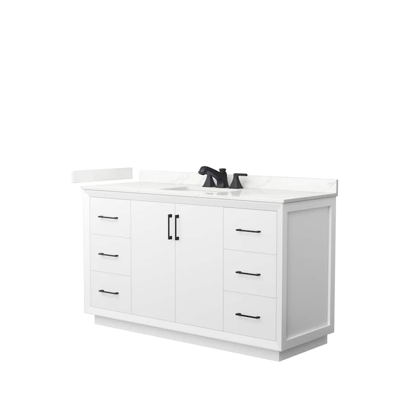 Strada 60-inch Single Vanity, Quartz Top - White, Black Trim, Giotto Quartz Top