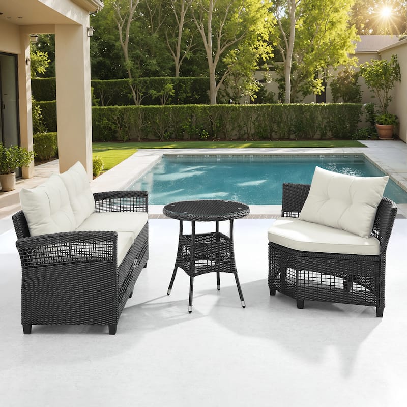 Corvus Fife 4-piece Outdoor Wicker Sectional Set with Round Glass Table