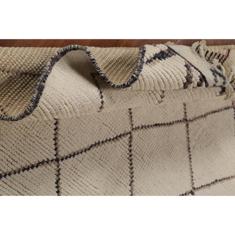 Beige Trellis Moroccan Oriental Area Rug Hand-Knotted Wool Carpet - 6'3"x 9'9"