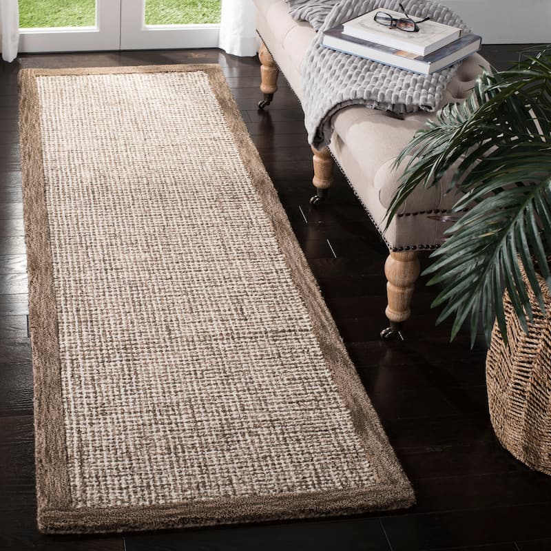 SAFAVIEH Handmade Abstract Filiz Modern Wool Rug - 2'3" x 8' Runner - Brown/Ivory