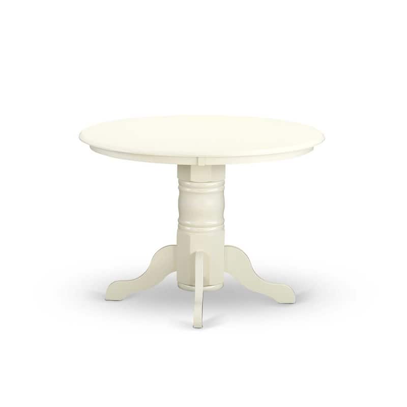 HomeStock 5-Piece Round Linen White Finish Solid Wood Top Dining Table with 4-Parson Chair with Lattice Back