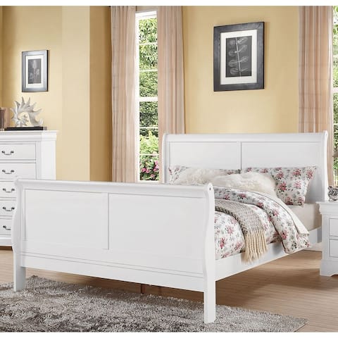 Louis Philippe Eastern Solid Pine King Bed Sleigh Bed in White with Slats & Headboard & Footboard