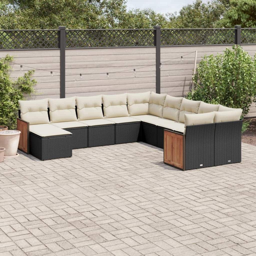vidaXL Patio Sofa Set with Cushions Outdoor Conversation Furniture Poly Rattan - 21.7 x 21.7 x 14.6 in