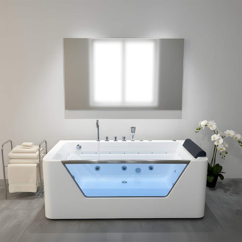 67" Whirlpool Bathtub, Hydrotherapy Jetted Bathtub with Glass Panel