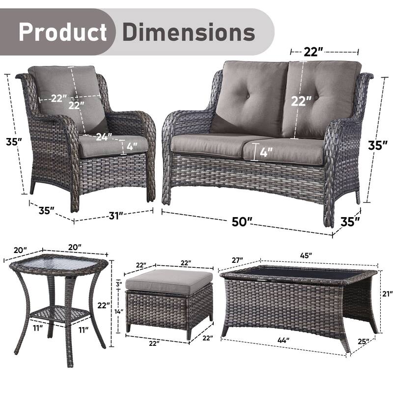 Outdoor Loveseat Sofa with Chair Ottoman Table
