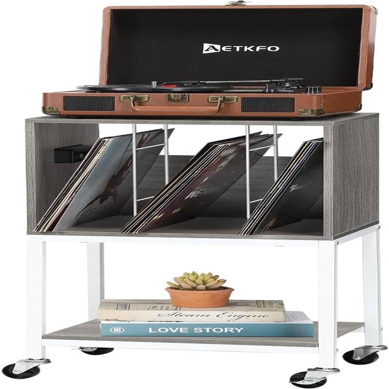Vinyl Shelf with USB Ports and Outlets Turntable - 17.2 x 24.82 x 11.83
