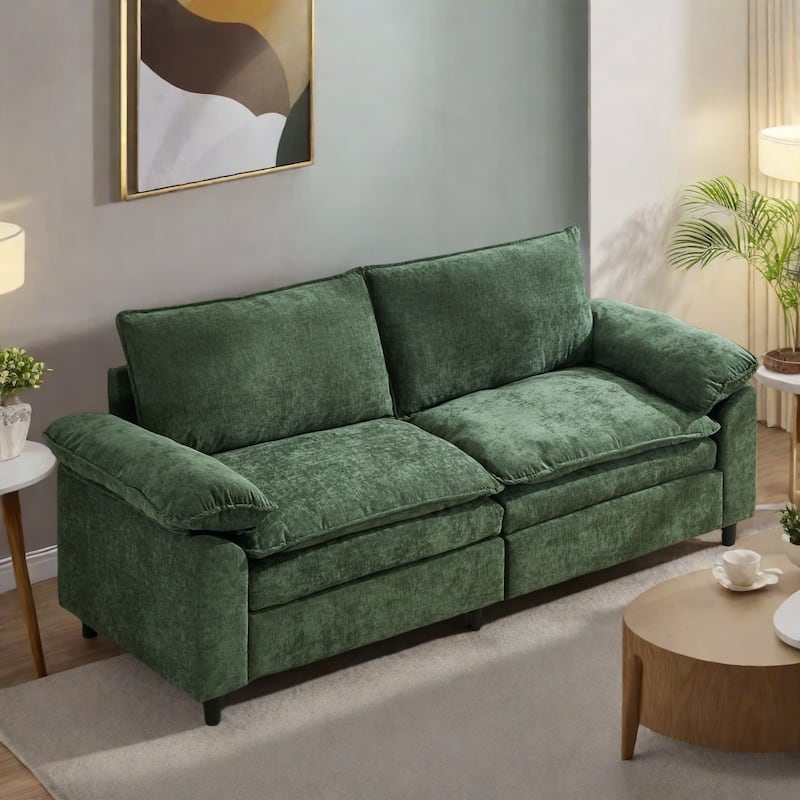 80.31" Linen 2-Seat Sofa with Hidden Compartment and Soft Armrests - Sturdy Rubberwood Legs