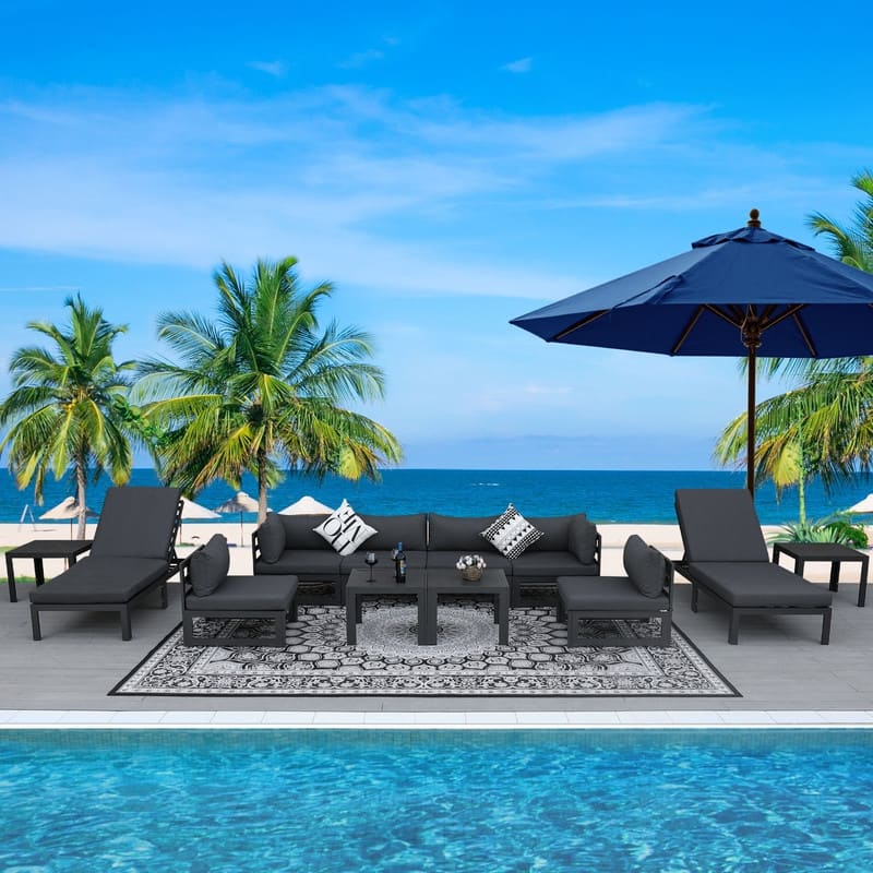 FINCATI 12 PCS Outdoor Aluminum Furniture Sectional Sofa Set with Coffee Table - Dark Gray