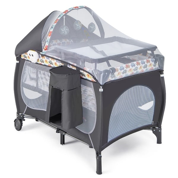 slide 2 of 21, Gymax 5-in-1 Portable BabyPlayard Nursery Center Bassinet w/Music Box