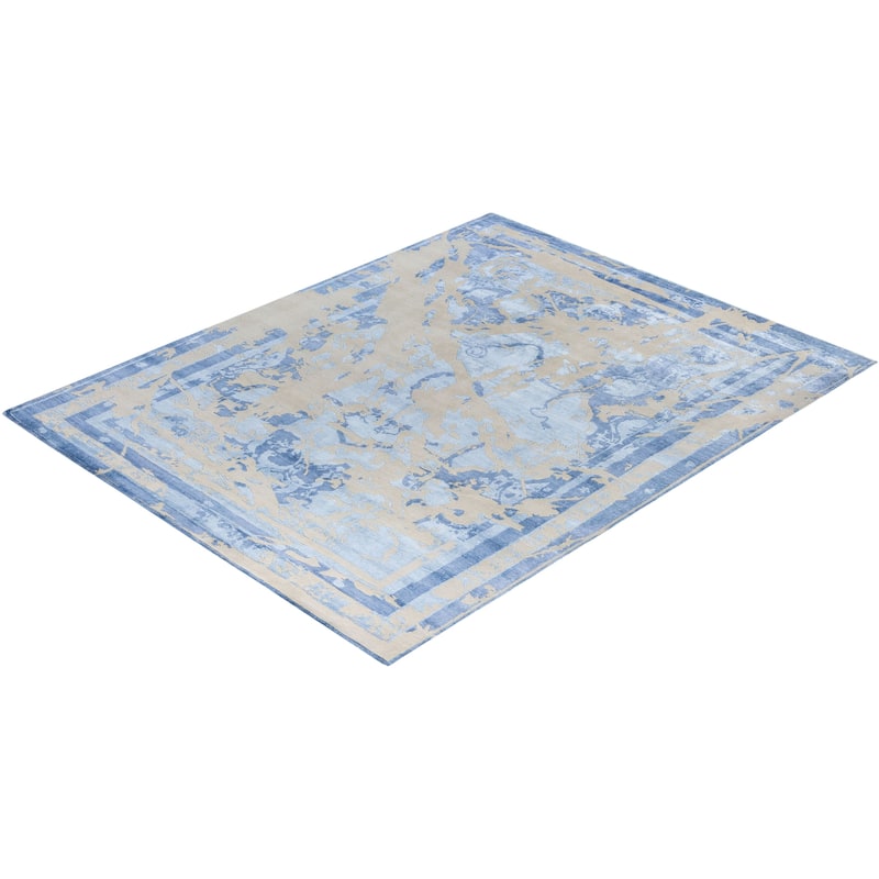 Modern One-of-a-Kind Hand-Knotted Area Rug, Blue - 8' 1" x 10' 2"