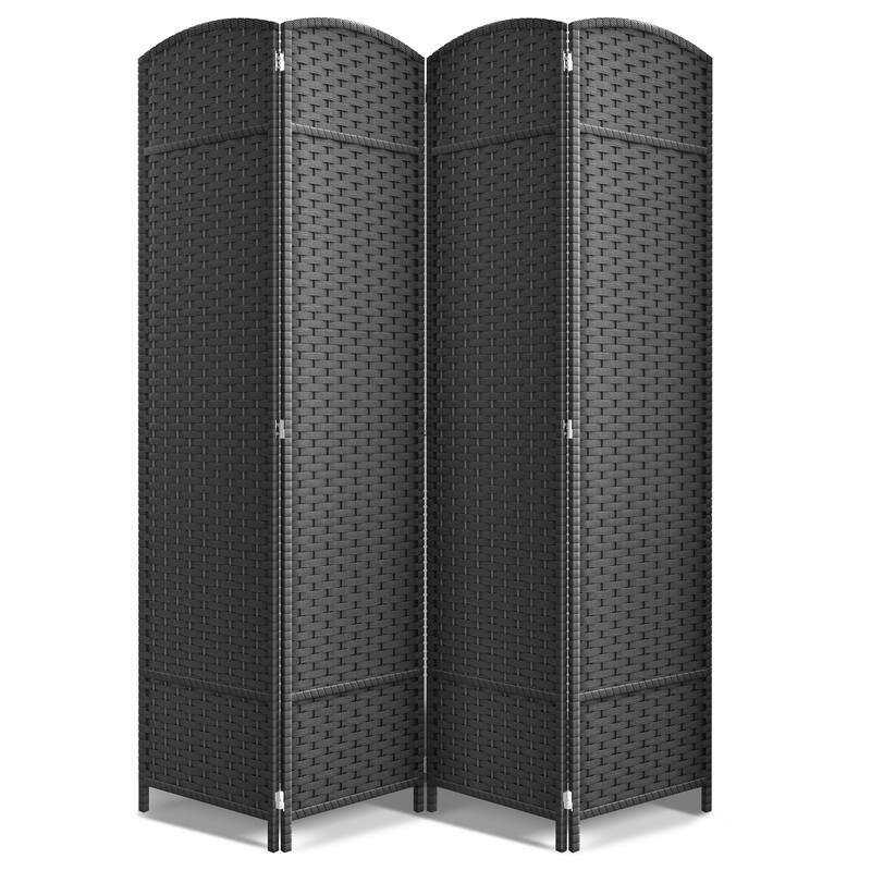 Sorbus 4 Panel Room Divider Tall Privacy Partition Screen Extra Wide Double Hinged Mesh Hand-Woven Folding Wall Divider - 6ft - Grey