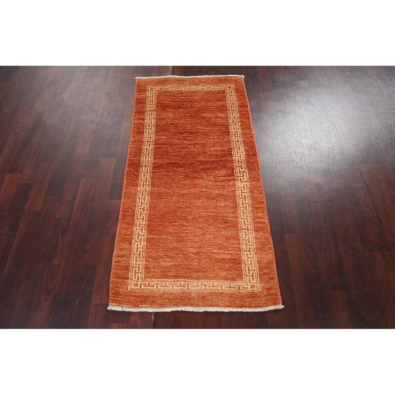 Geometric Bordered Gabbeh Kashkoli Runner Rug Wool Hand-knotted Carpet - 2'4" x 4'9"