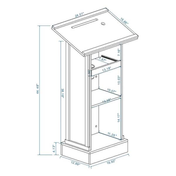 Wood Podium Stand, 44" Tall Wooden Lectern With Mic Stand Space, 1 Sliding Shelf With Cup Holder And 1 Fixed Shelf