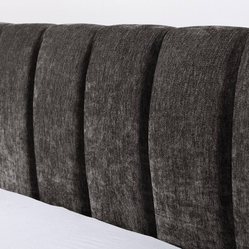 King Size Upholstered Bed Frame with Thick Fabric, comfortable upholstered bed frame, Chenille fabric