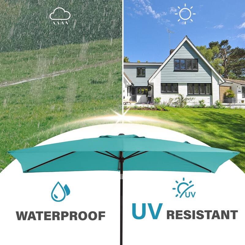 6.5*10ft Rectangular Patio Market Umbrella with Crank & Tilt, UV & Water-Resistant Canopy