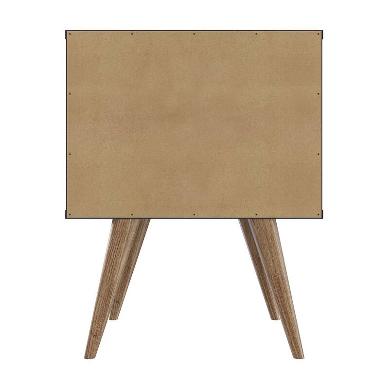 Manhattan Comfort Amber Nightstand with Faux Leather Handles in Blue and Nature