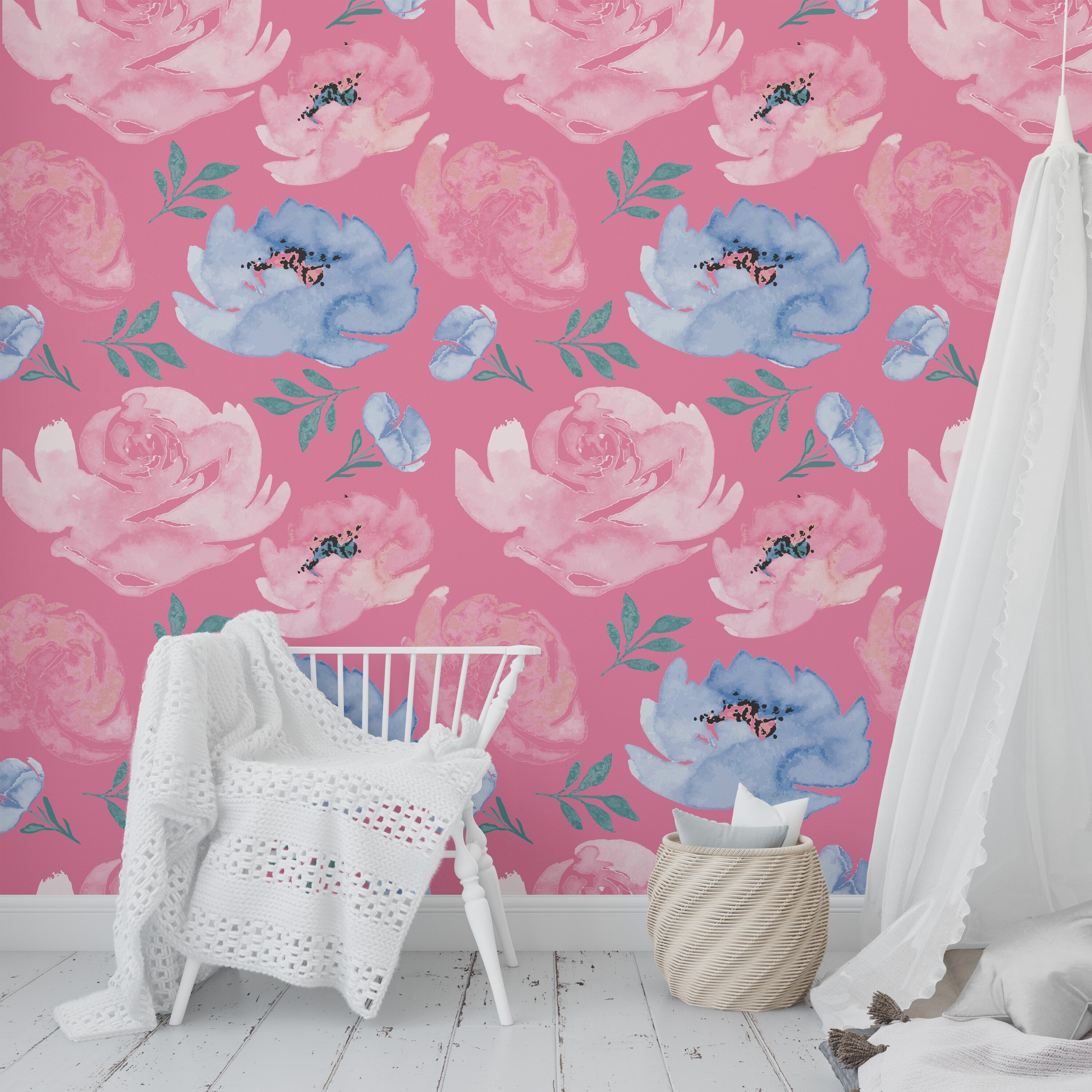 Shop Boho Floral Dance Dark Pink Peel And Stick Wallpaper By Kavka Designs 2 X 16 On Sale Overstock 31638011