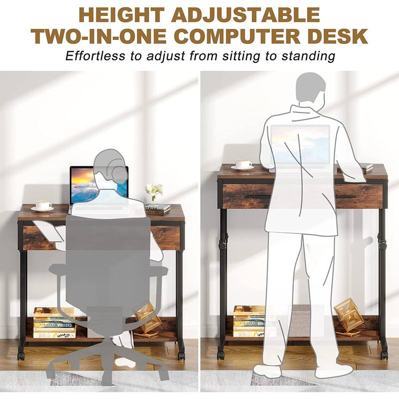 Adjustable C Table Portable Desk with Drawers and Wheels, Mobile Couch Desk