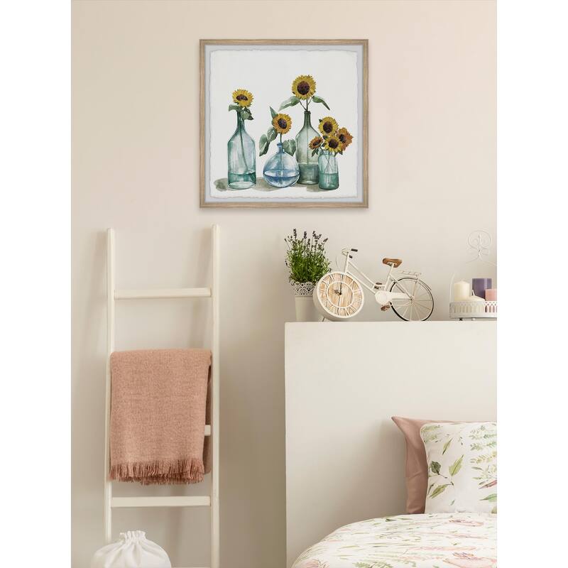 Sunflowers in Blue Vase Framed Wall Art, Floral Delight - A Blooming Accent for Your Living Space