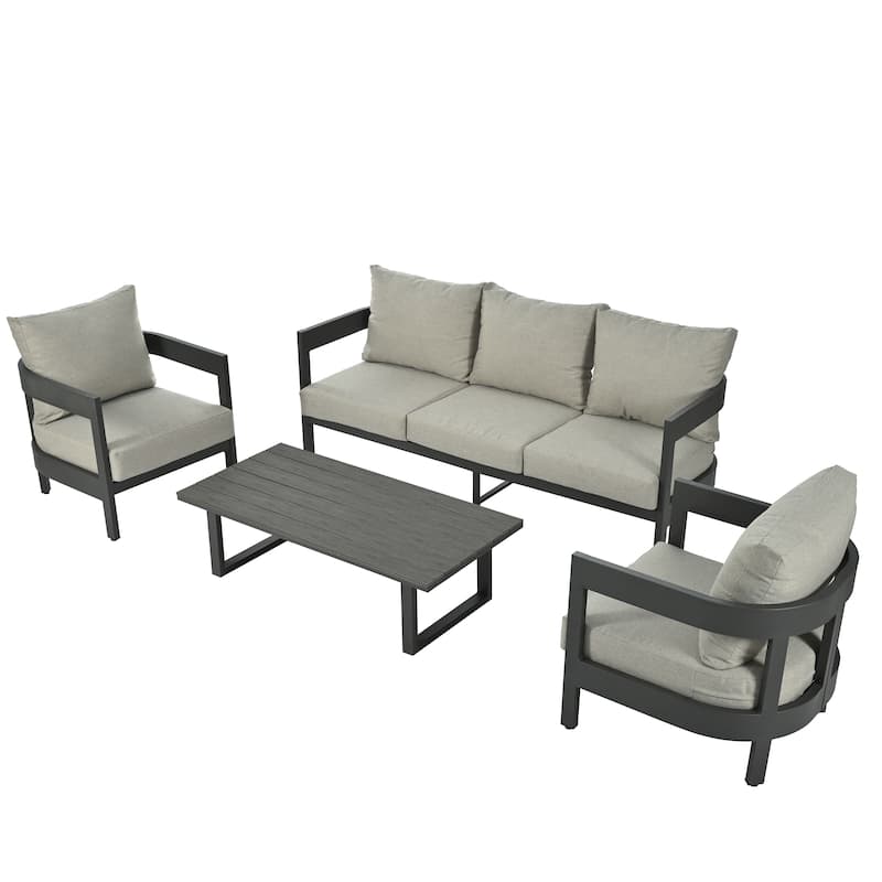 5 - Person Patio Conversation Set w/Thick Cushions and Durable Iron Frame，4 Piece Outdoor Seating Set