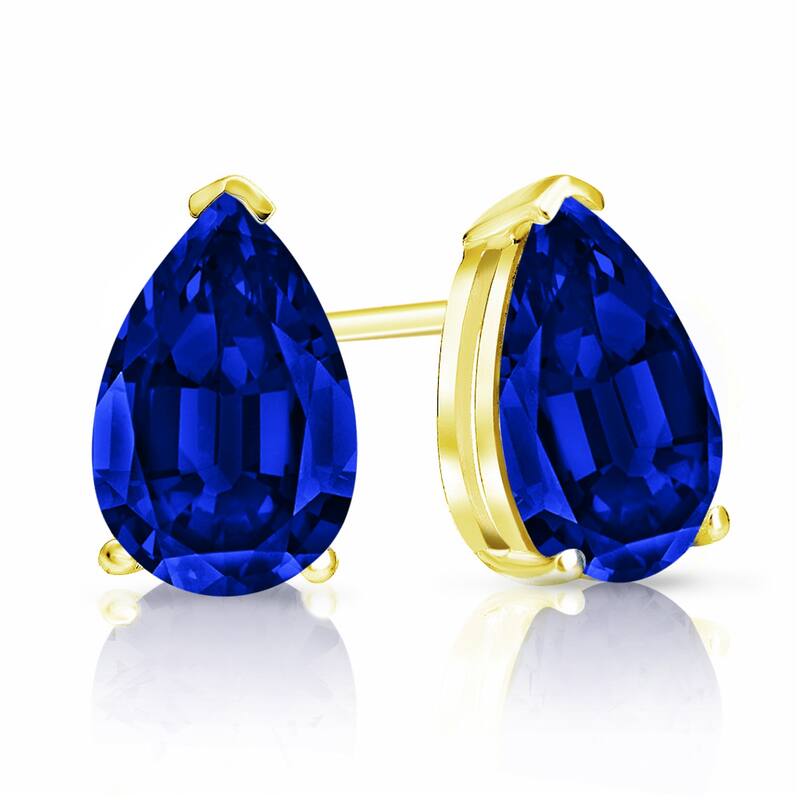 Auriya 14k Gold Lab Grown Gemstone Blue Sapphire Stud Earrings Pear 0.25 to 5.00 ct. tw. V-End Prong Screw-Back