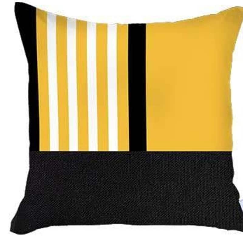 HomeRoots Set of Four 18" Yellow and Black Color Block Throw Pillow