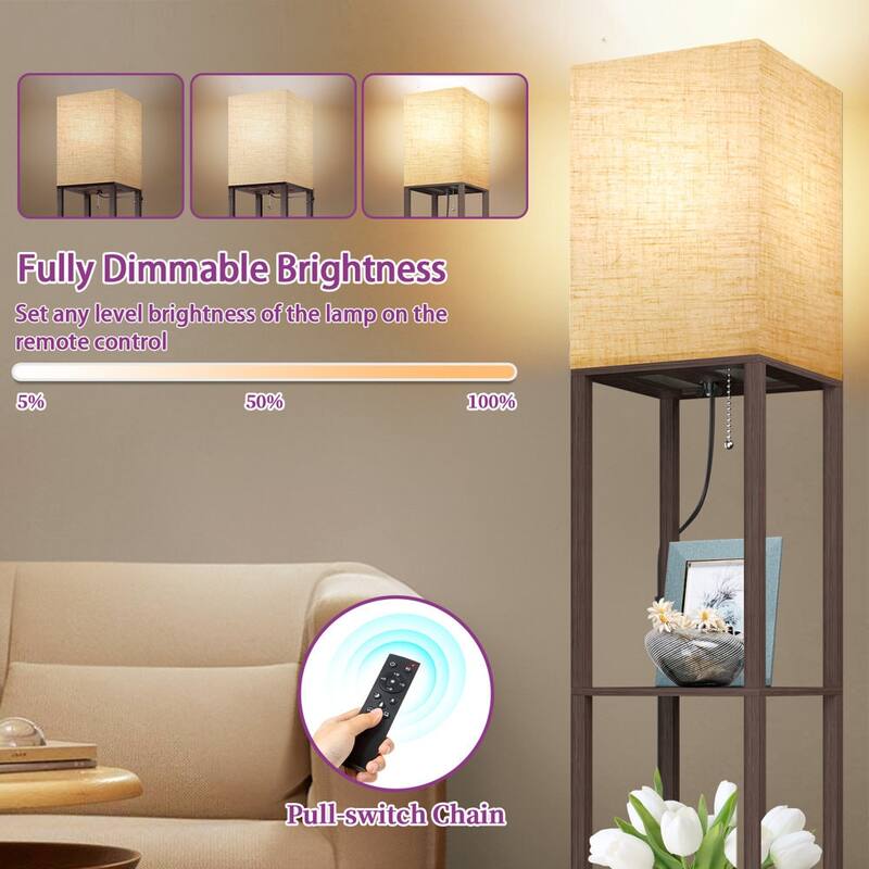 63"Floor Lamp with Shelves,Modern Tall Standing Lamps - N/A