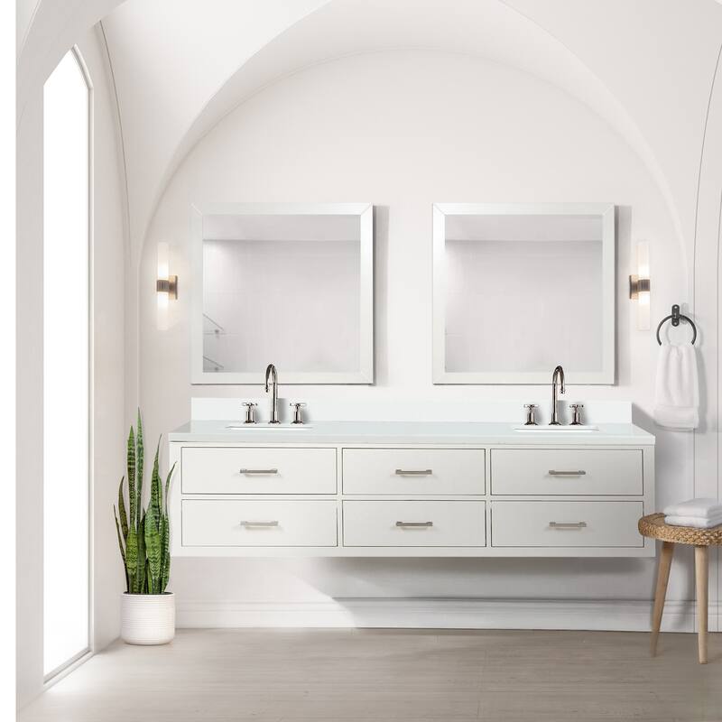 Castor 60 in W x 22 in D Black Double Bath Vanity, White Quartz Top, Faucet Set, and 28 in Mirrors