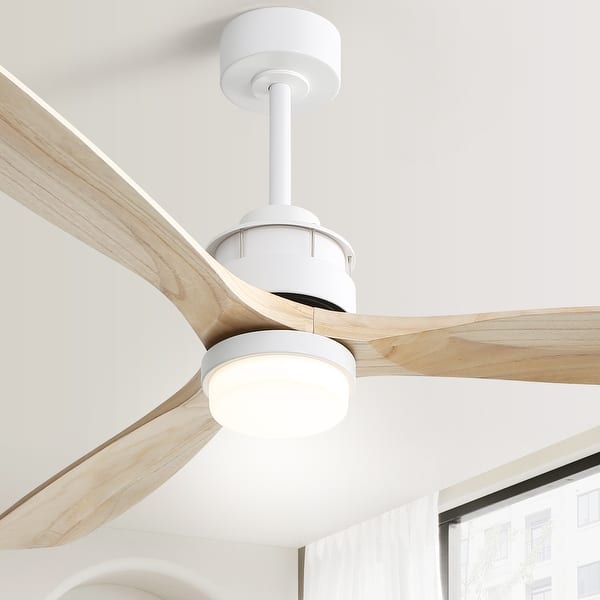 slide 2 of 53, 60 Inch Solid Wood Ceiling Fan with Light and Remote, Reverse Functions, Integrated Light Optional White with Burlywood Blades