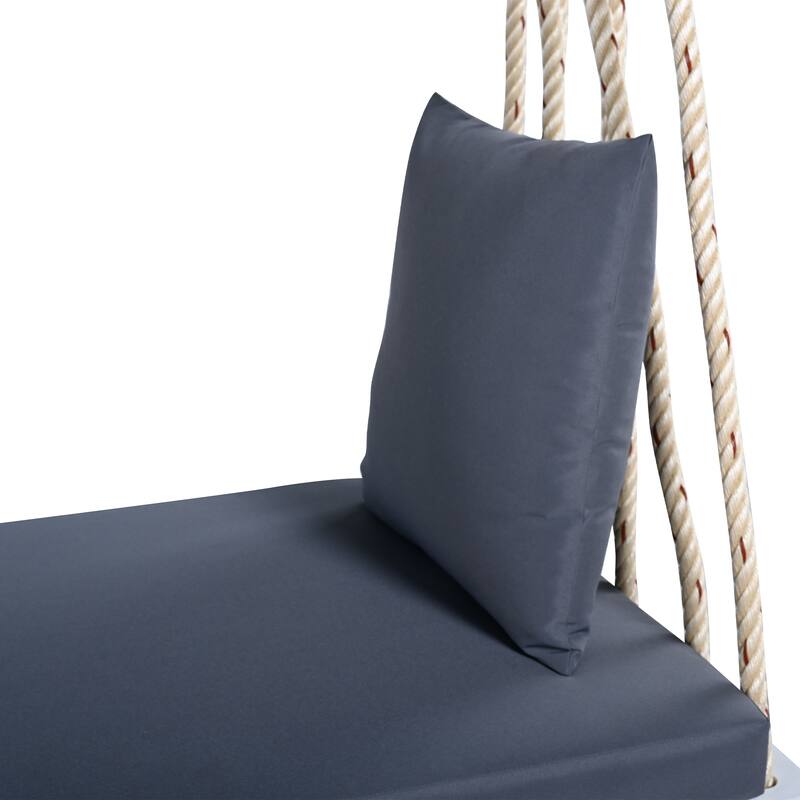 Acacia Wood Swing Chair, Hanging Porch Bench with Cushion & Pillows, 400lb Capacity & 10.8ft Ropes