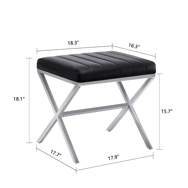 Tufted Faux Leather Vanity Bench with Metal X Legs
