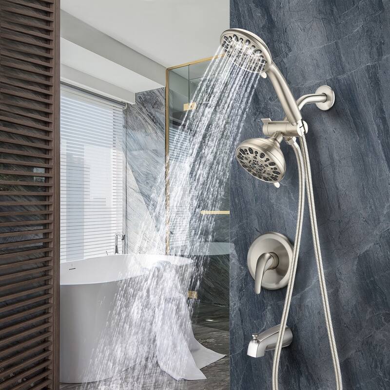 Proox 5 inch High Pressure Dual 2 in 1 Rain Showering Faucet Handheld Combo Set w/ Bathtub Spout