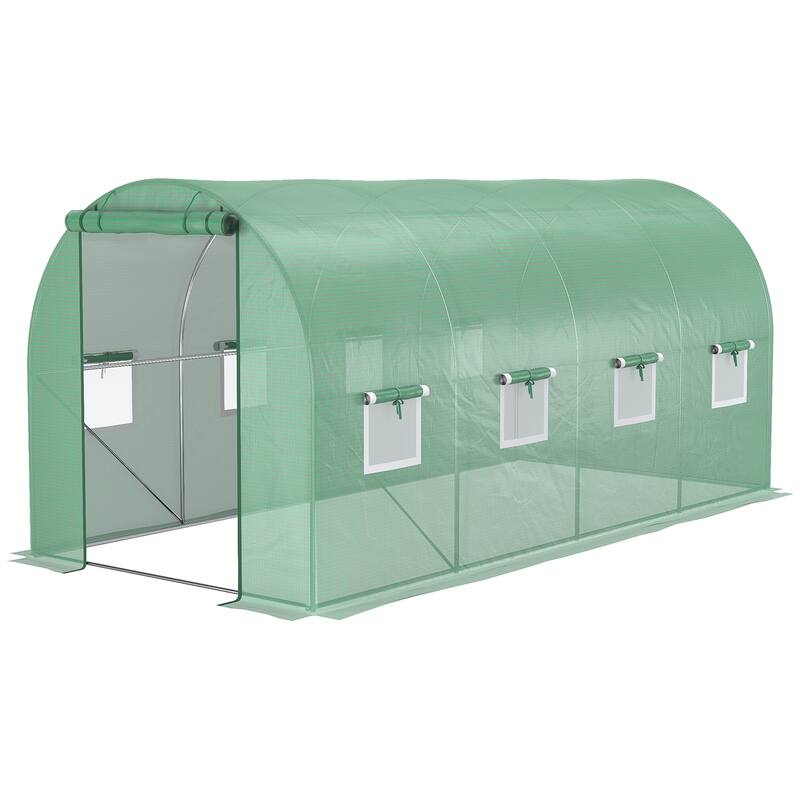 UV-Resistant Walk-in Tunnel Hoop Greenhouse, Plant Shed with Roll-Up Zipper Door & Mesh Windows Gardening Plant Hot House