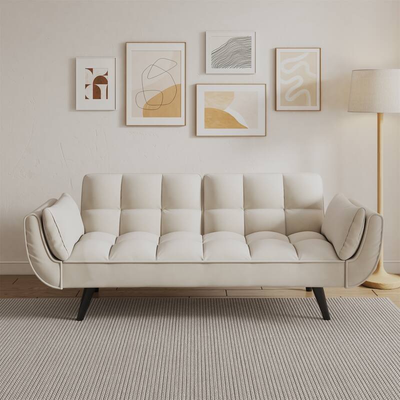 57 " Velvet Soft Sofa Fit Apartment Bedroom Small Space - Beige