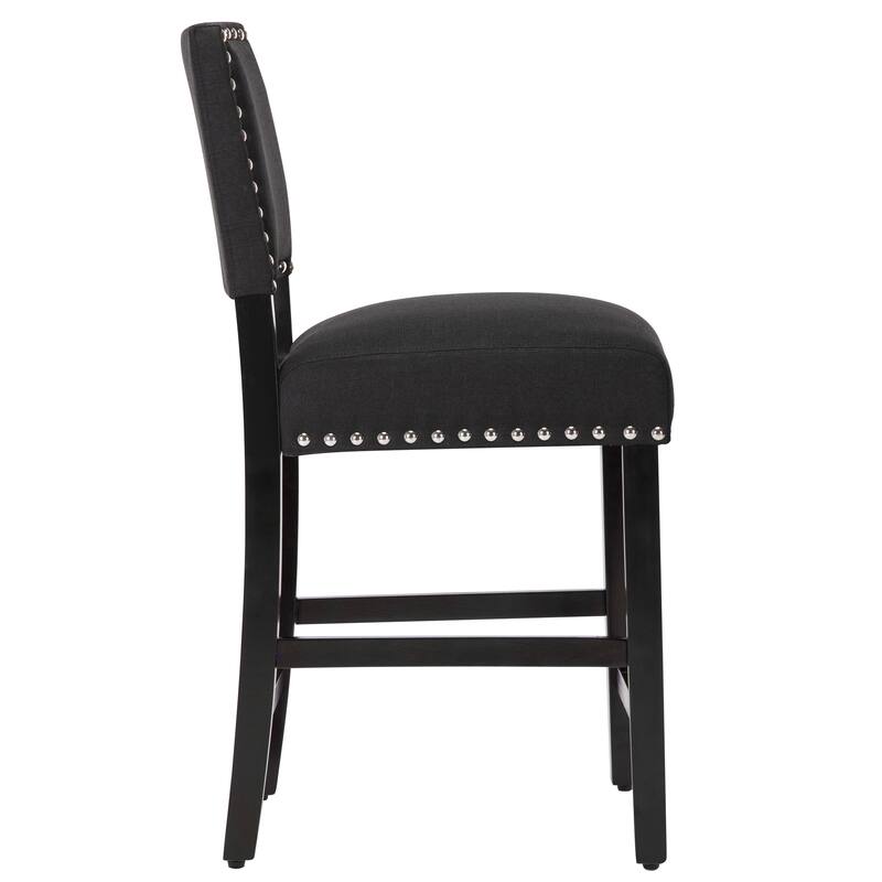24 Inches Fabric Upholstered Counter Height Bar stools with Back and Silver Nailhead Trim Set of 2