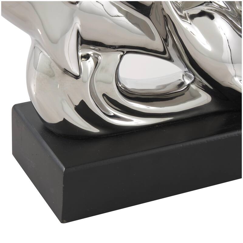 Ceramic Animal Decorative Sculpture with Black Block Base - Silver - Roche River Decor