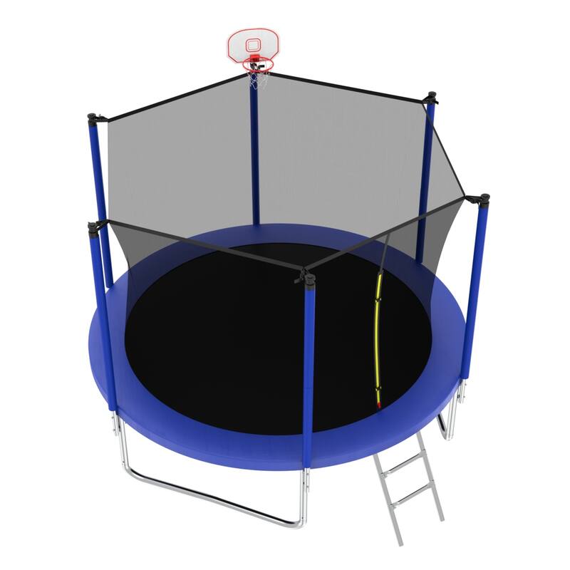 Outdoor Kids Trampoline with Basketball Hoop and Ladder, with Safety Enclosure for Backyard Fun