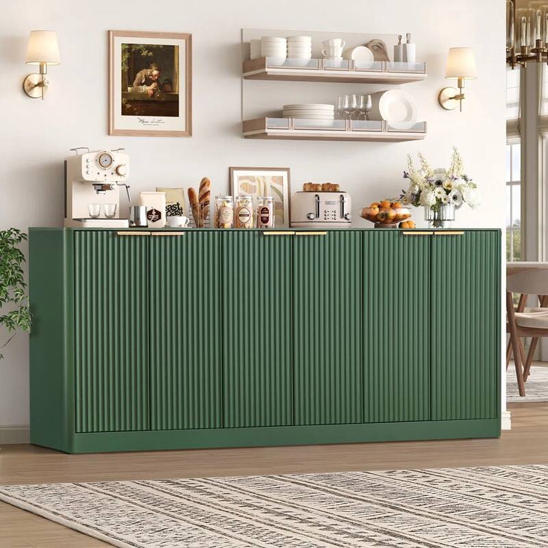 Modern 67" Fluted Buffet Sideboard Cabinet with Shelves, TV Stand Storage Cabinet with 4 Wave Doors for Organized Living Spaces