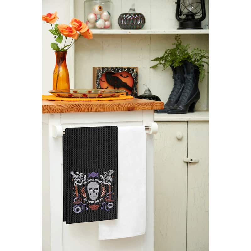 Magic In Your Bones Skull Halloween Embroidered Cotton Waffle Weave Kitchen Towel