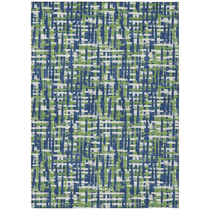 Machine Washable Indoor/ Outdoor Modern Crosshatch Chantille Rug - Navy - 9' x 12'